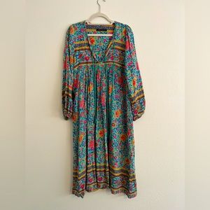 Sipin Woman blue floral bohemian dress.  Large